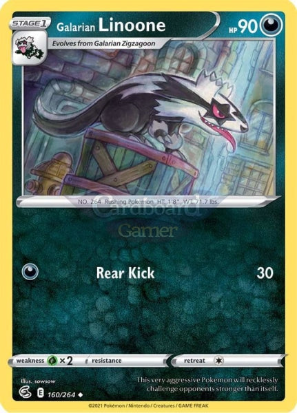 160/264 Galarian Linoone Uncommon Fusion Strike Single Card