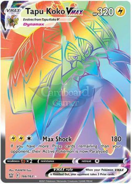 166/163 Tapu Koko Vmax Hyper Rare Battle Styles Single Card