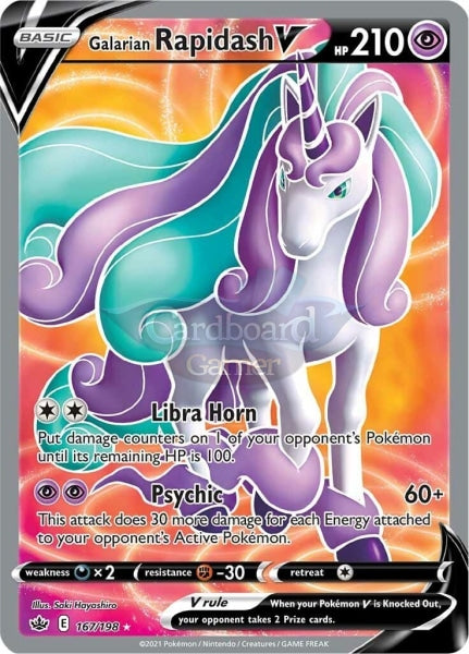 167/198 Galarian Rapidash V Full Art Ultra Rare Chilling Reign Single Card