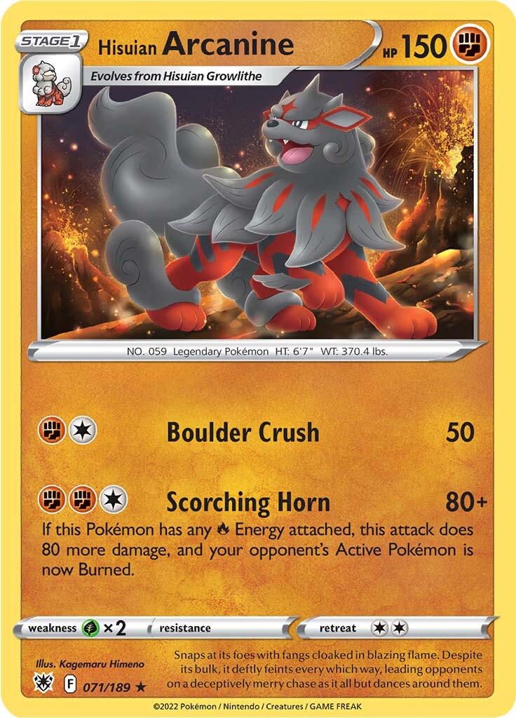 071/189 Hisuian Arcanine Rare Astral Radiance