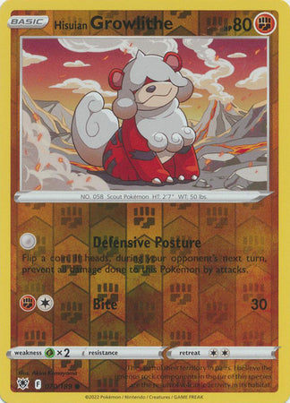 070/189 Hisuian Growlithe Common Reverse Holo Astral Radiance