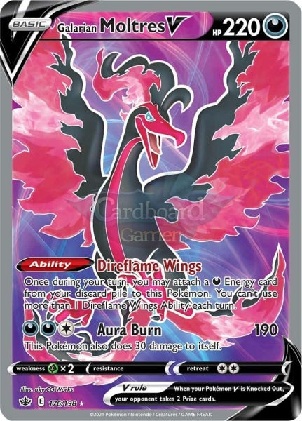 176/198 Galarian Moltres V Full Art Ultra Rare Chilling Reign Single Card