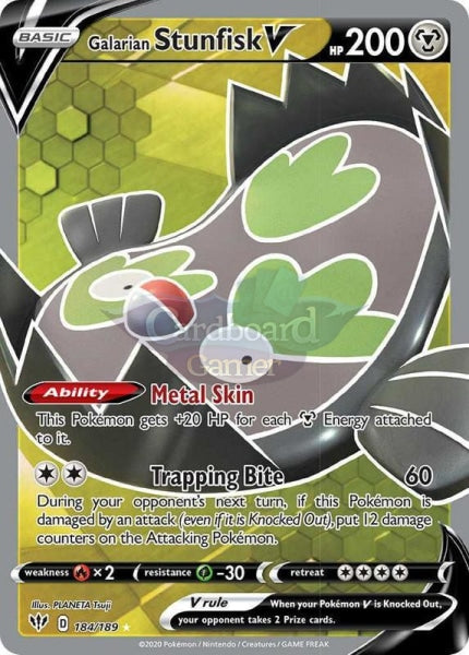 184/189 Galarian Stunfisk V Full Art Ultra Rare Darkness Ablaze Single Card