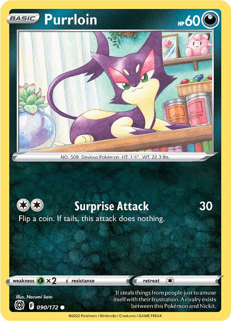 090/172 Purrloin Common Brilliant Stars Pokemon TCG