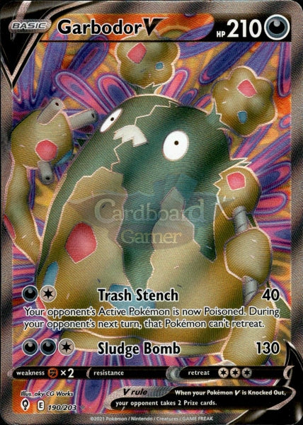190/203 Garbodor V Full Art Evolving Skies Single Card