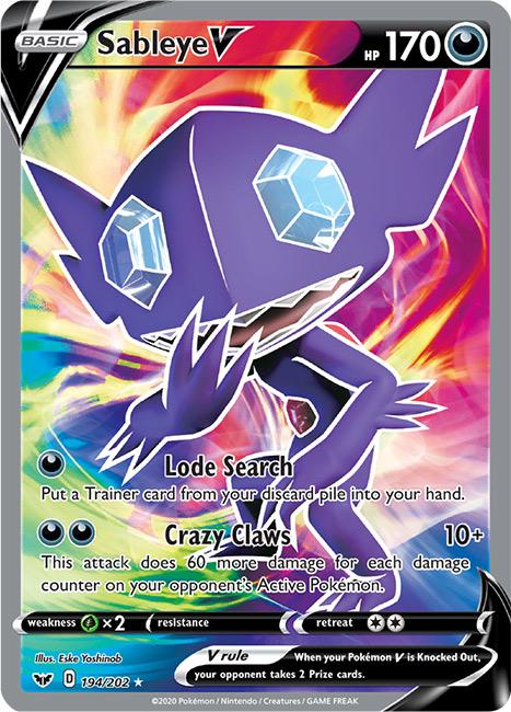 194/202 Sableye V Full Art Ultra Rare Sword & Shield