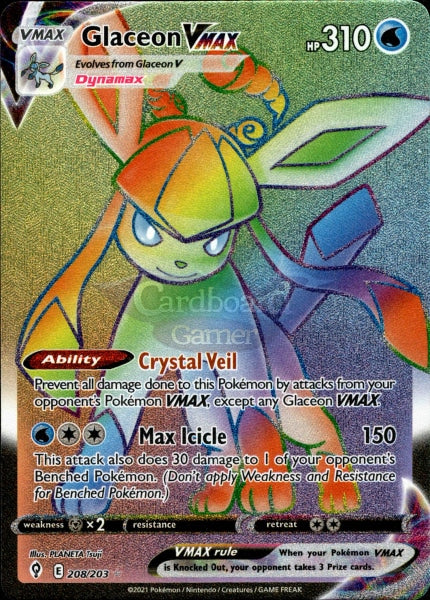 208/203 Glaceon Vmax Hyper Rare Evolving Skies Single Card