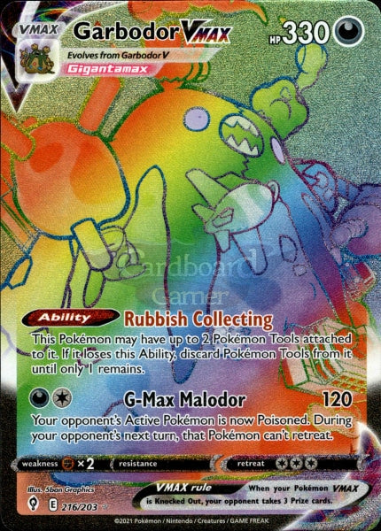 216/203 Garbodor Vmax Hyper Rare Evolving Skies Single Card