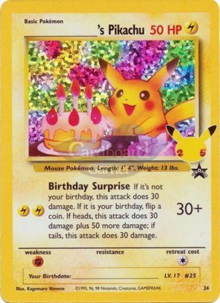 24 Birthday Pikachu Holo Promo Celebrations Classic Collection Single Card