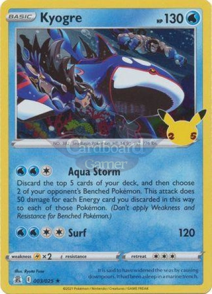 3/25 Kyogre Holo Rare Celebrations Single Card