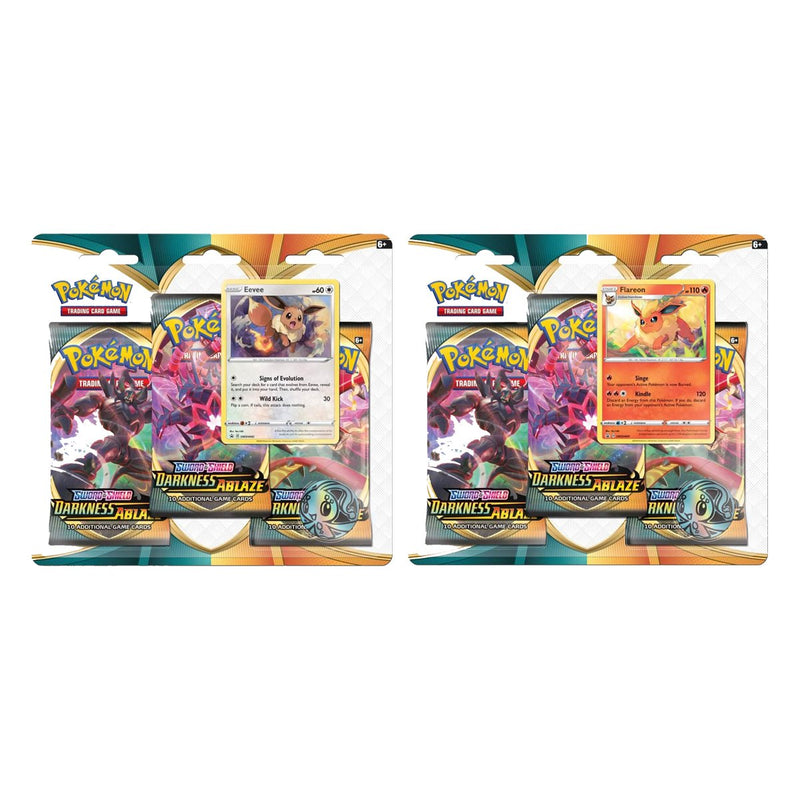 POKEMON TCG Sword and Shield Darkness Ablaze Three Booster Blisters Eevee and Flareon