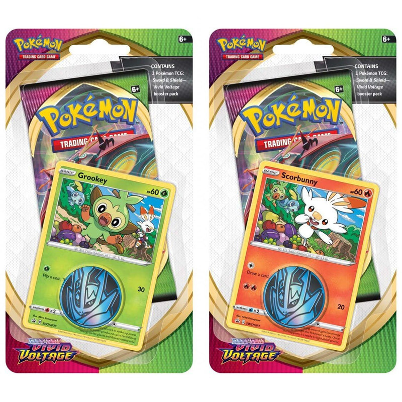 POKEMON TCG Sword and Shield Vivid Voltage Checklane Blisters Grookey and Scorbunny