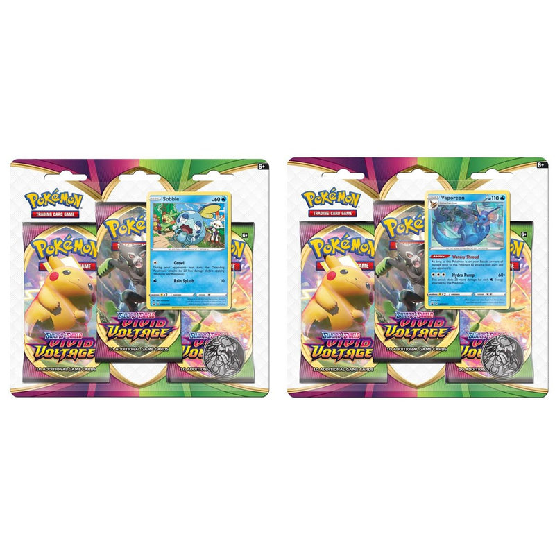 POKEMON TCG Sword and Shield Vivid Voltage Three Booster Blisters Sobble and Vaporeon