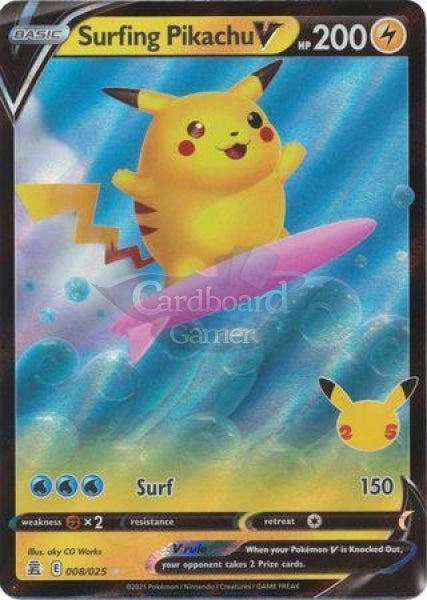 8/25 Surfing Pikachu V Ultra Rare Celebrations Single Card