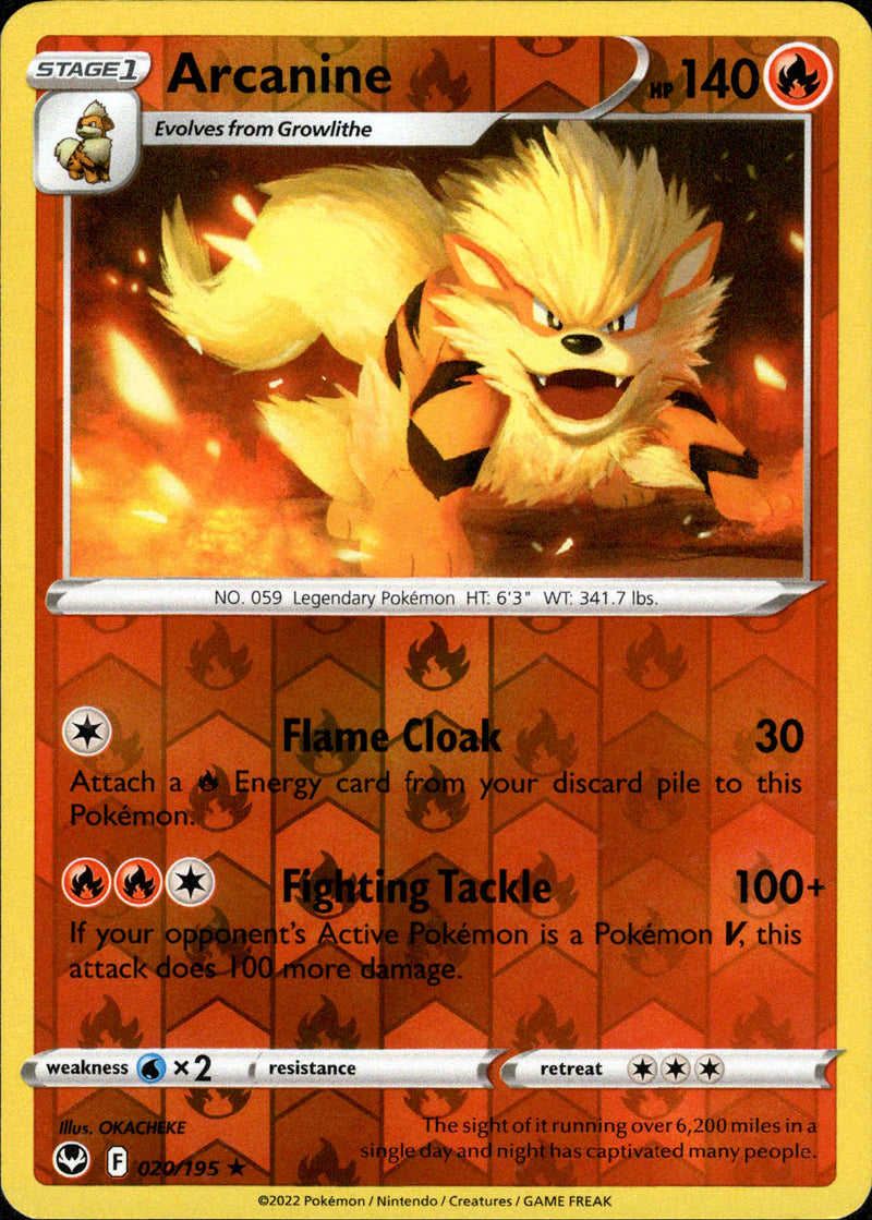 020/195 Arcanine Rare Reverse Holo Silver Tempest