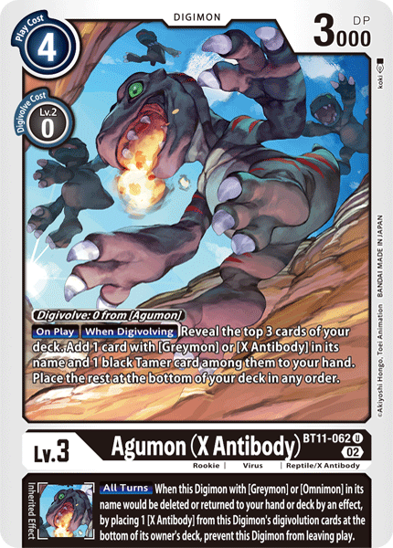 BT11-062 Agumon (X Antibody) Uncommon Holo Foil