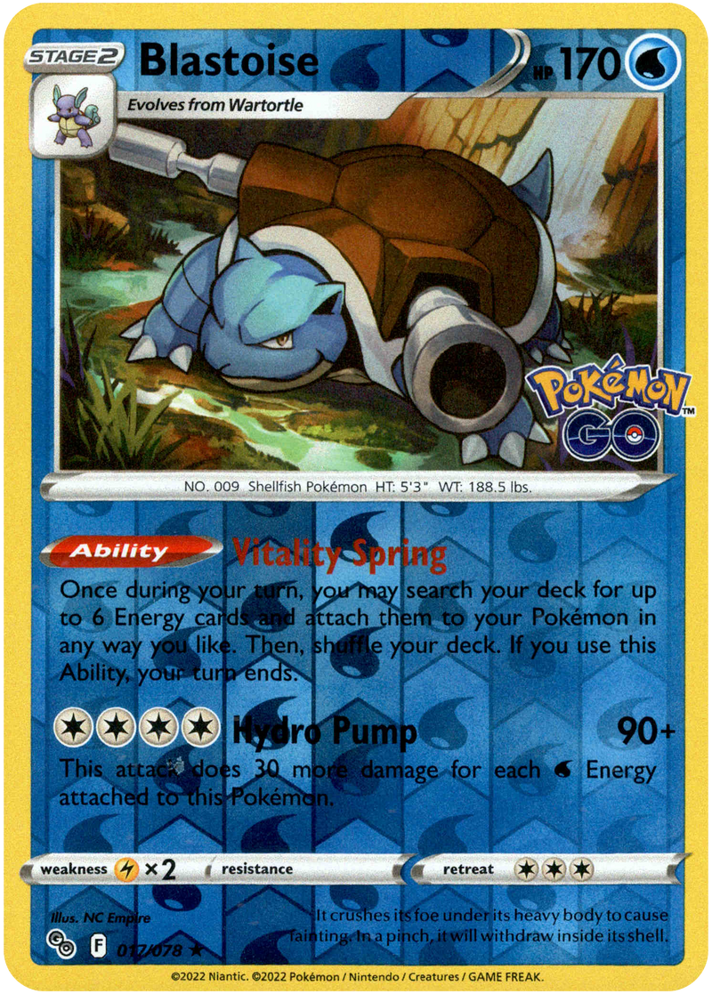 017/078 Blastoise Rare Reverse Holo Pokemon GO