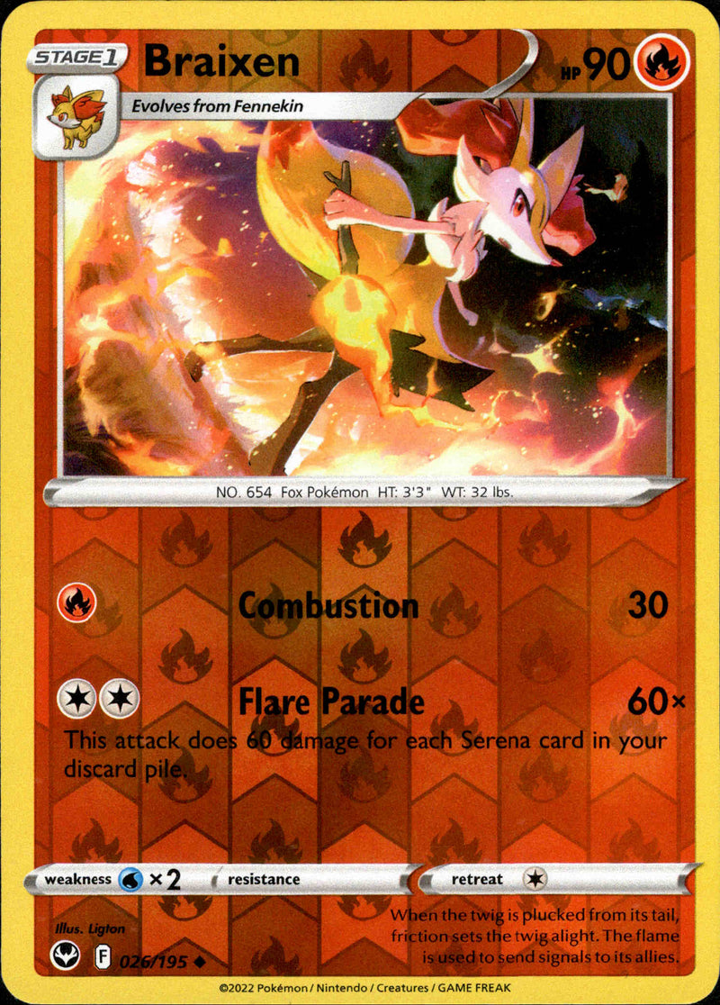 026/195 Braixen Uncommon Reverse Holo Silver Tempest