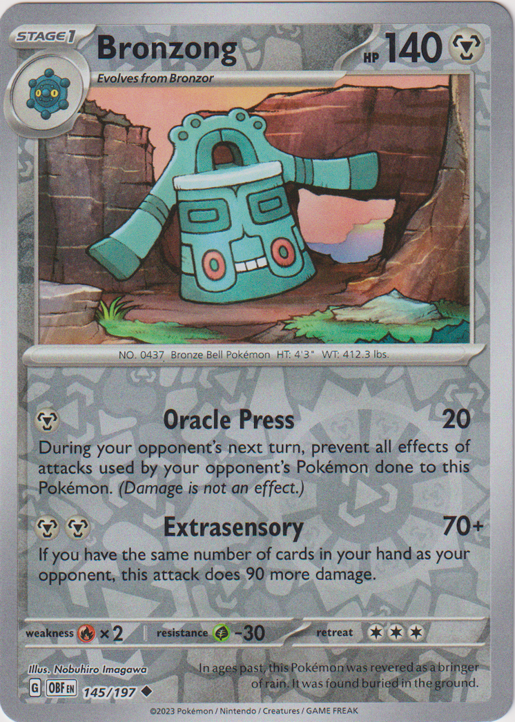 145/197 Bronzong Uncommon Reverse Holo Obsidian Flames