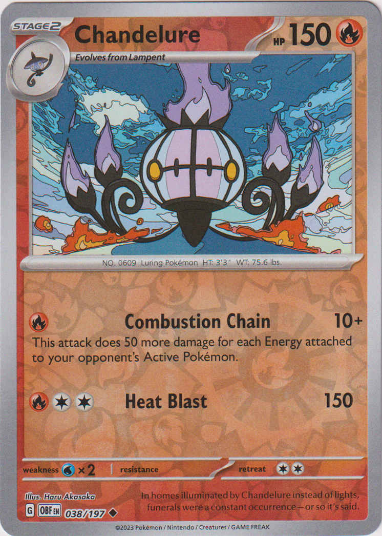 038/197 Chandelure Uncommon Reverse Holo Obsidian Flames