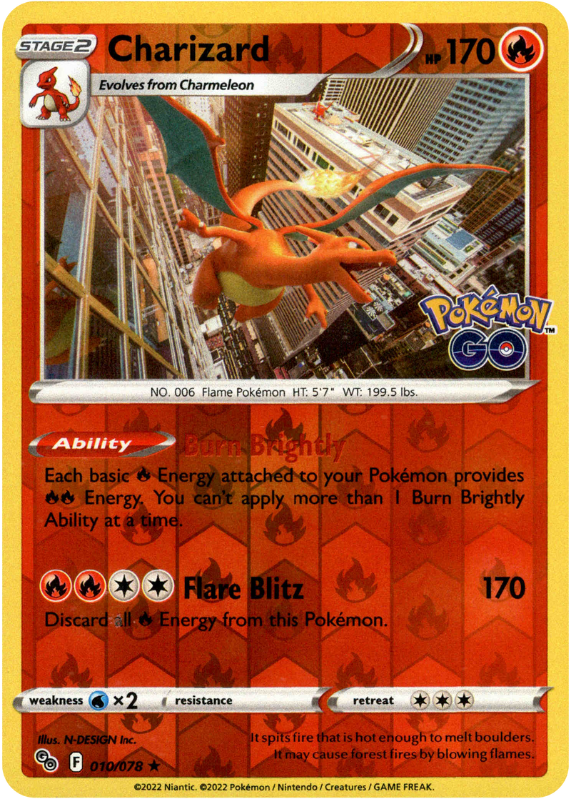 010/078 Charizard Rare Reverse Holo Pokemon GO