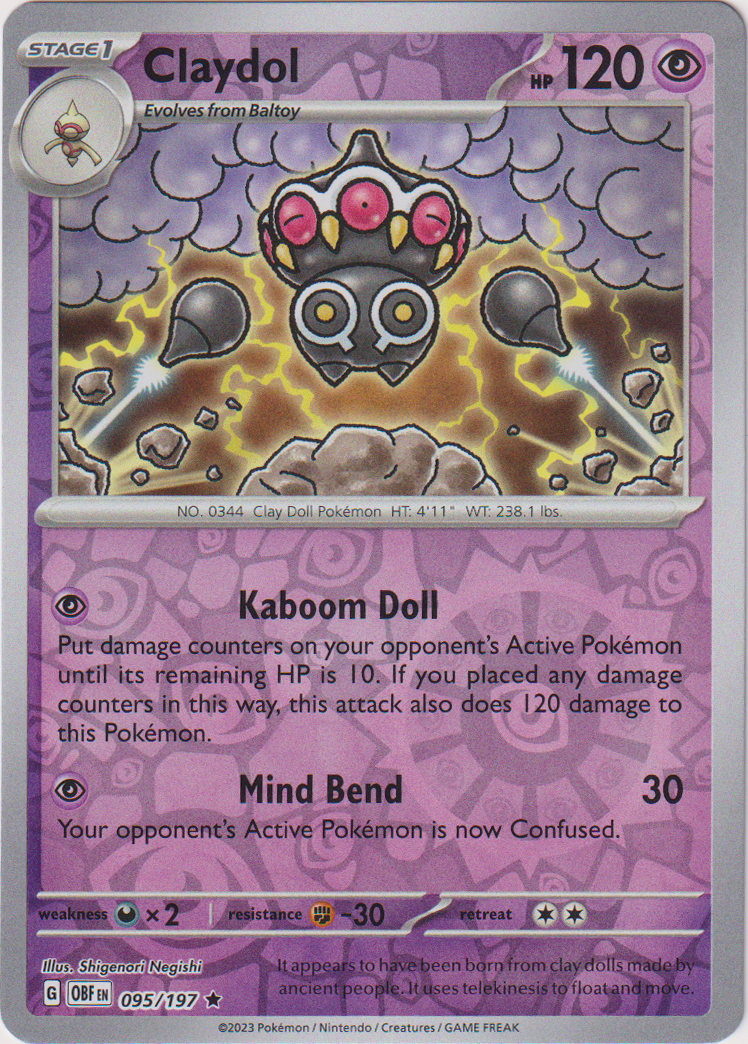 095/197 Claydol Rare Reverse Holo Obsidian Flames