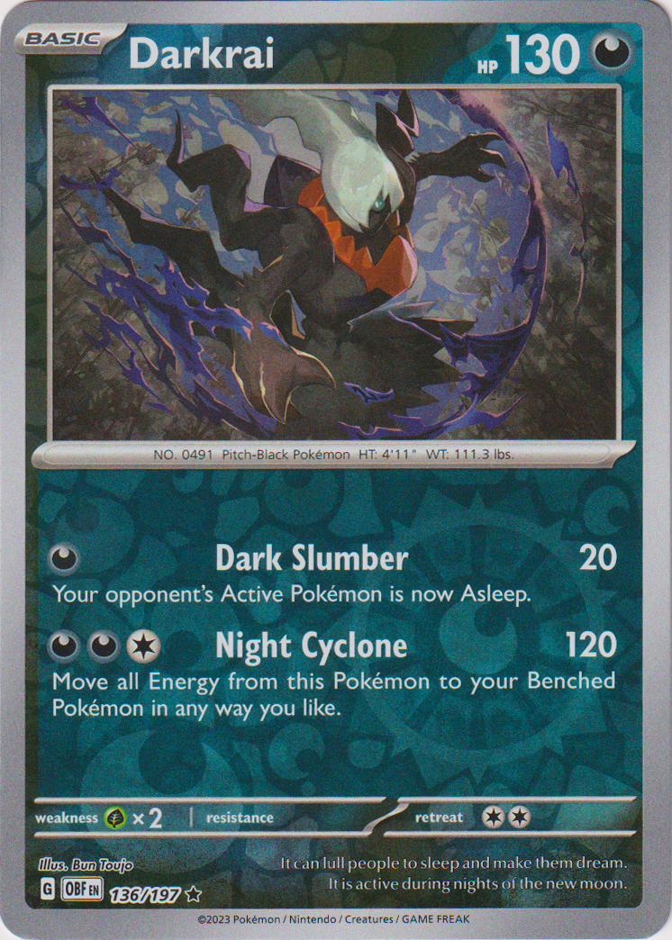 136/197 Darkrai Rare Reverse Holo Obsidian Flames