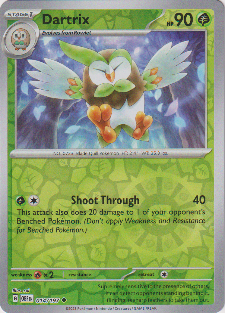 014/197 Dartrix Uncommon Reverse Holo Obsidian Flames