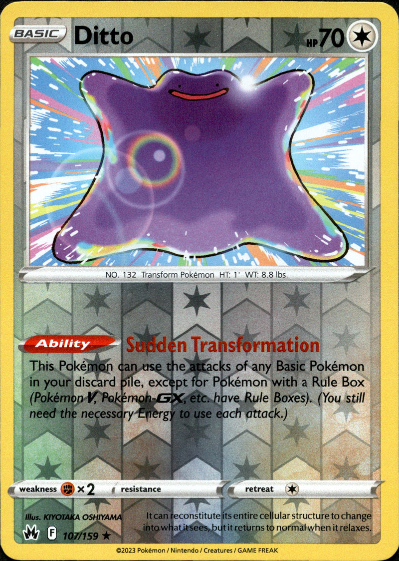 107/159 Ditto Rare Reverse Holo Crown Zenith