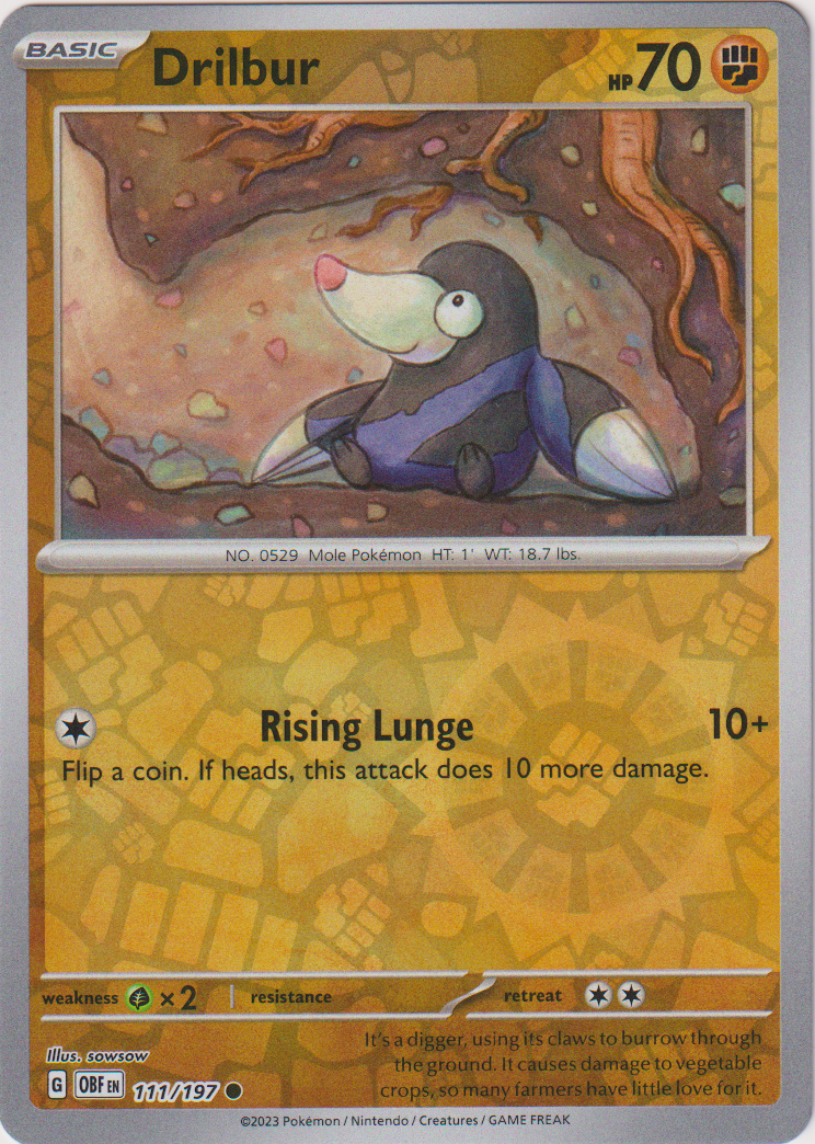 111/197 Drilbur Common Reverse Holo Obsidian Flames