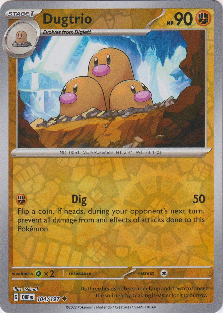 104/197 Dugtrio Uncommon Reverse Holo Obsidian Flames