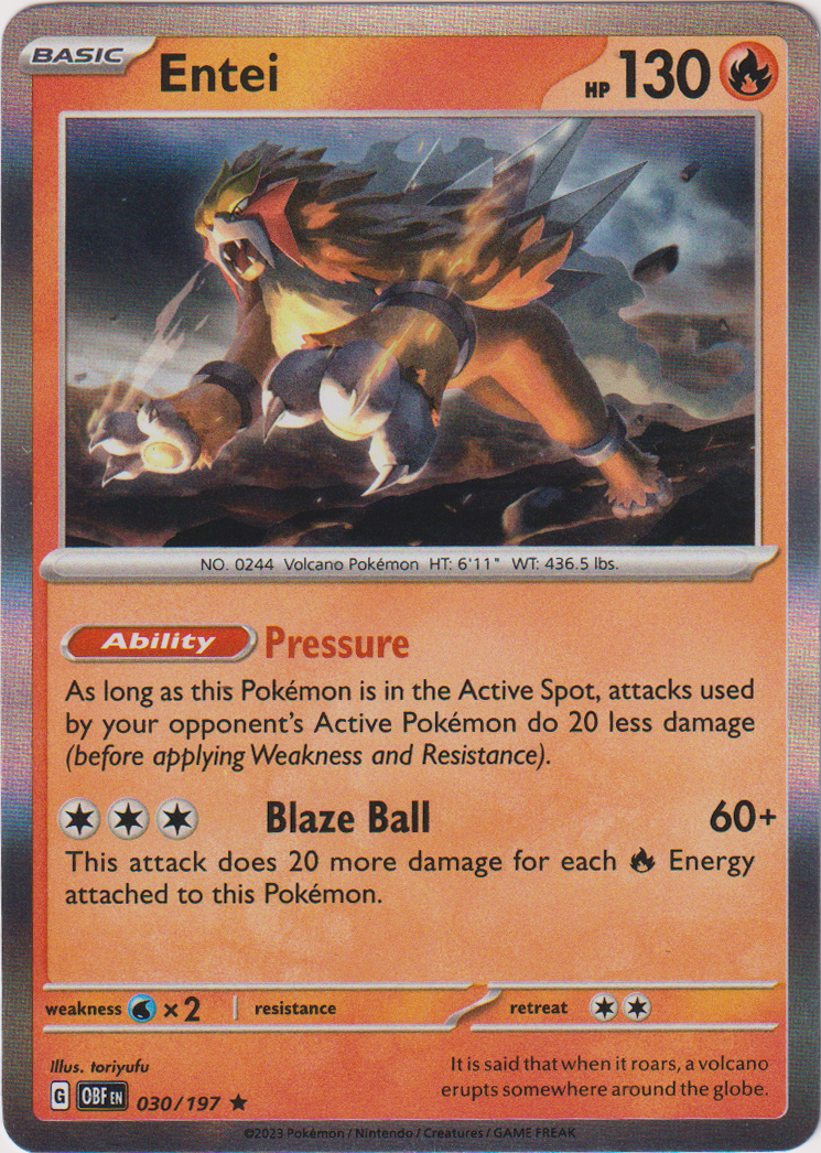 030/197 Entei Holo Rare Obsidian Flames