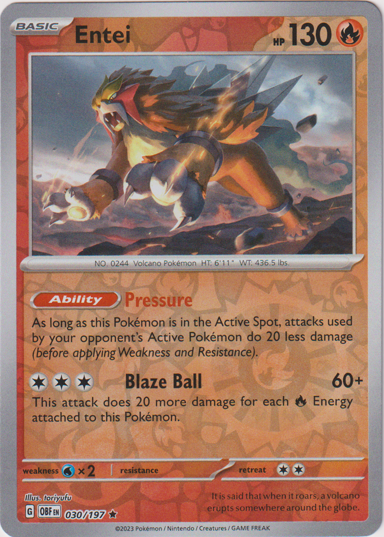 030/197 Entei Rare Reverse Holo Obsidian Flames