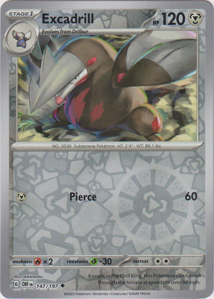 147/197 Excadrill Uncommon Reverse Holo Obsidian Flames