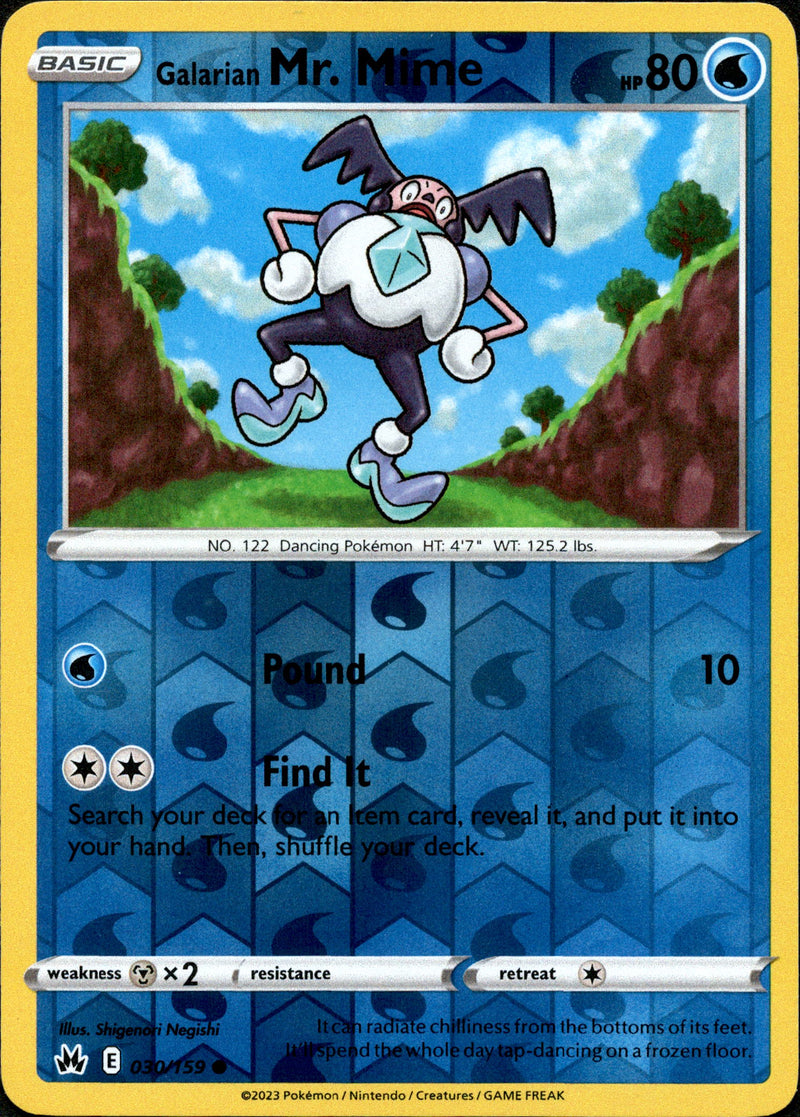 030/159 Galarian Mr. Mime Common Reverse Holo Crown Zenith