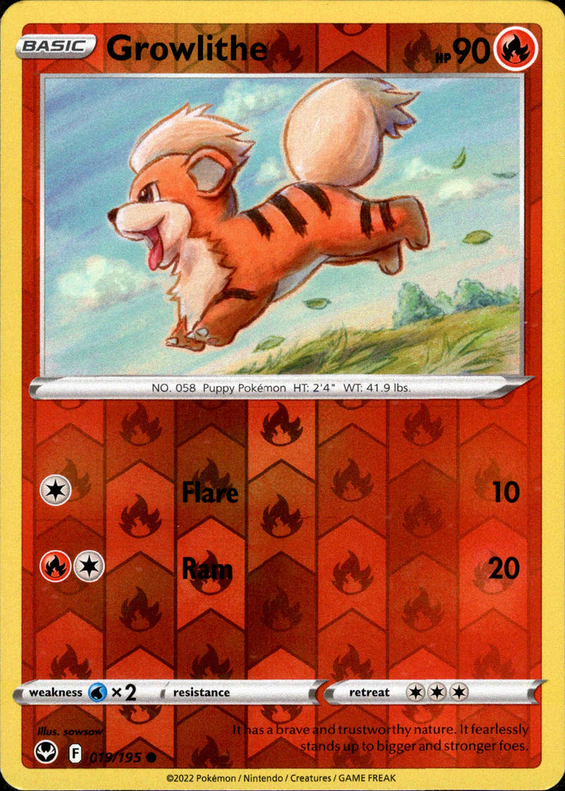 019/195 Growlithe Common Reverse Holo Silver Tempest