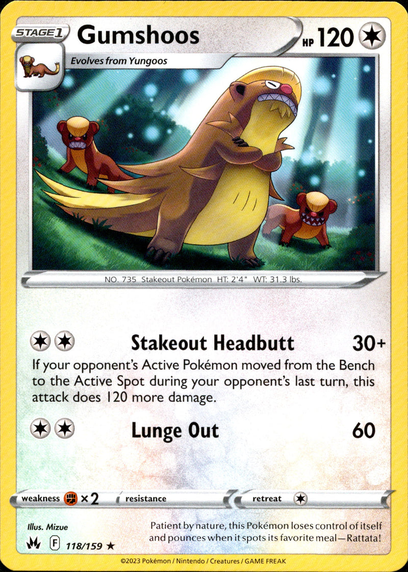 118/159 Gumshoos Rare Crown Zenith