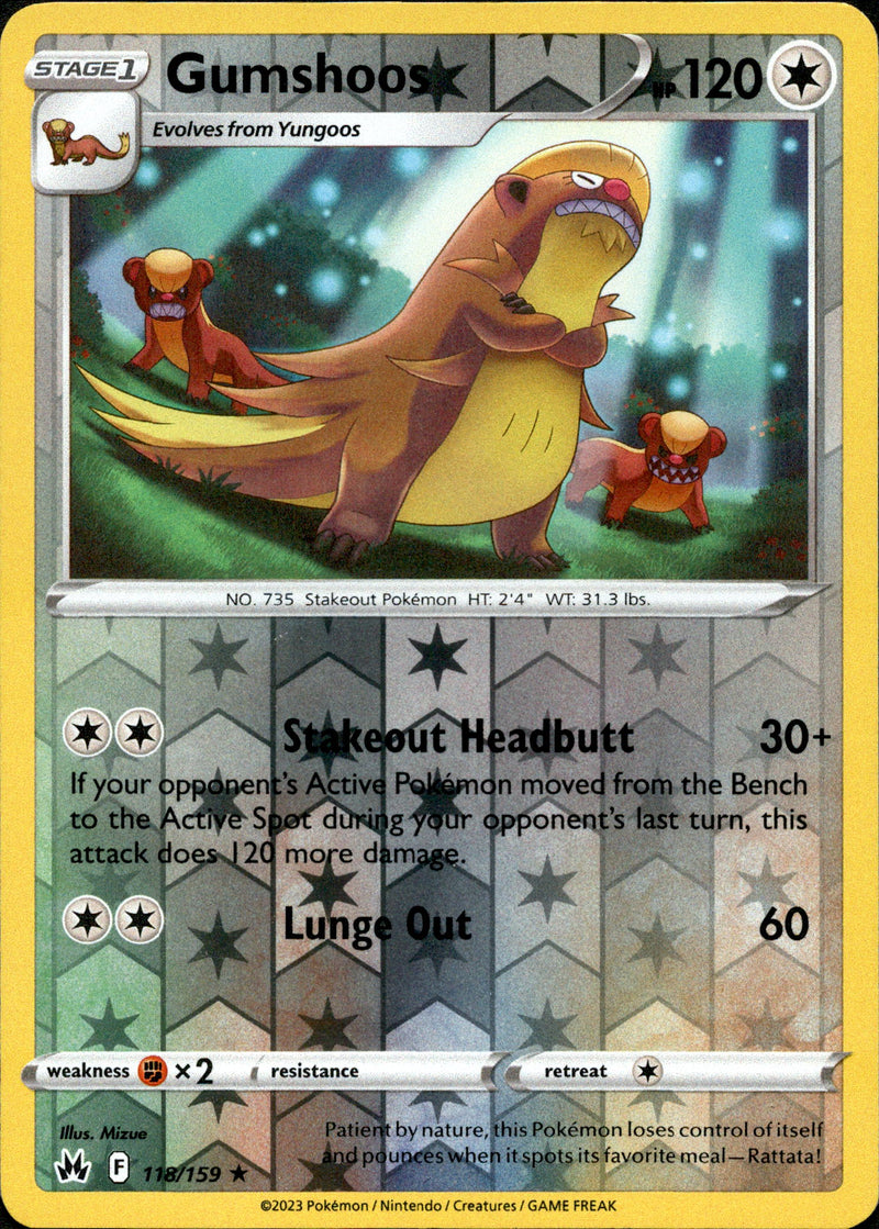 118/159 Gumshoos Rare Reverse Holo Crown Zenith