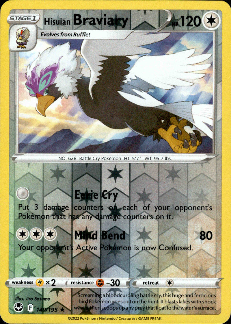 149/195 Hisuian Braviary Rare Reverse Holo Silver Tempest