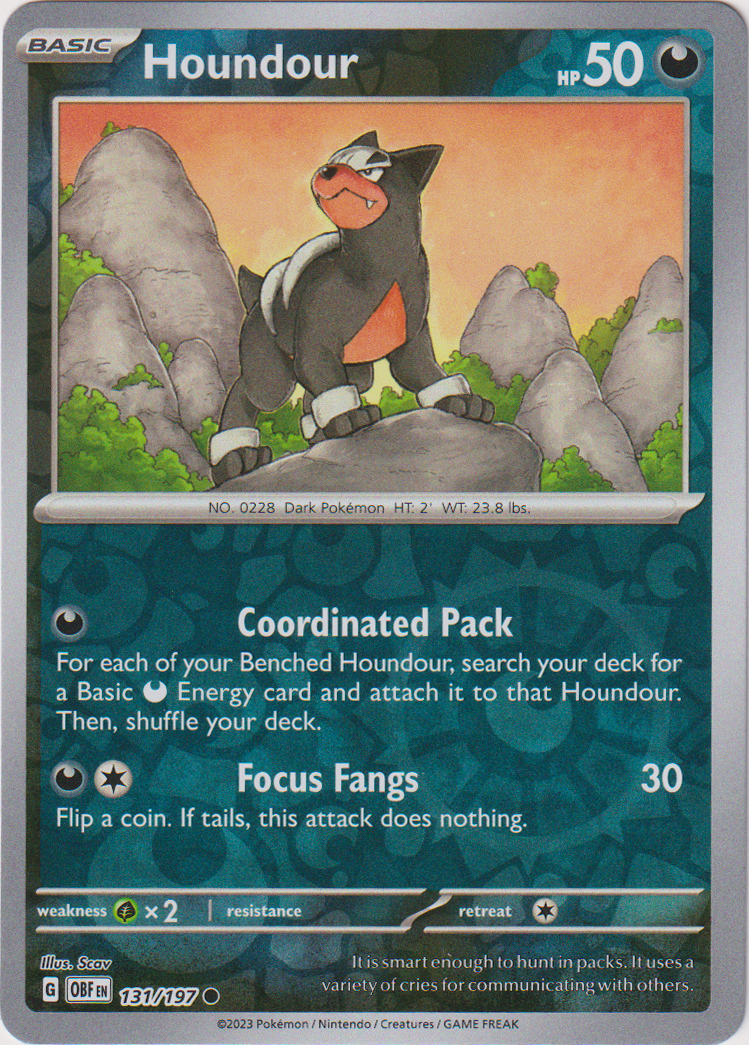 131/197 Houndour Common Reverse Holo Obsidian Flames