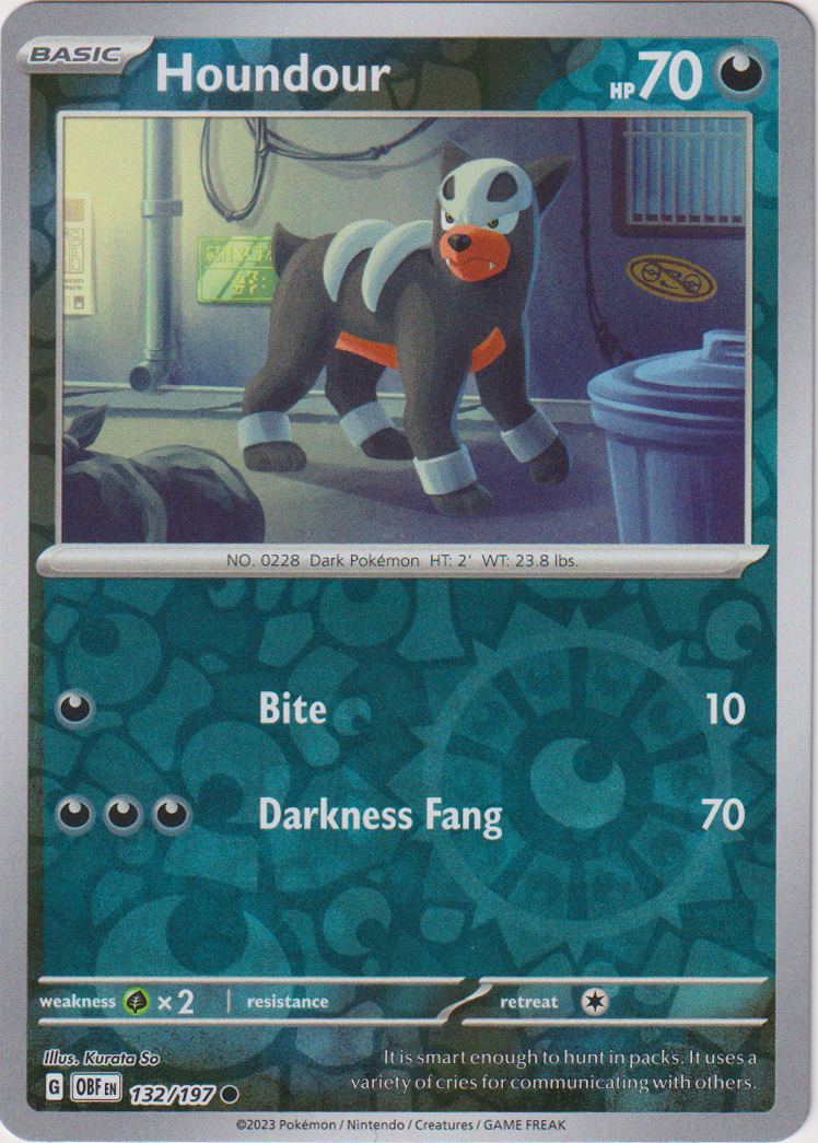 132/197 Houndour Common Reverse Holo Obsidian Flames