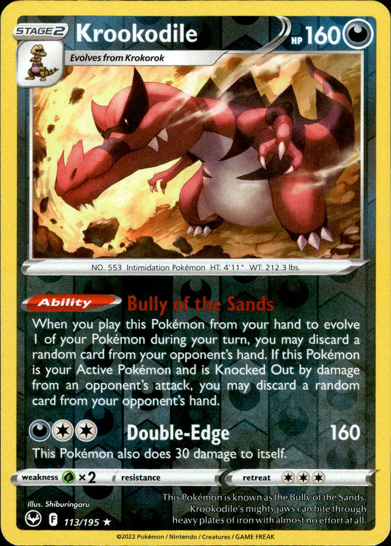 113/195 Krookodile Rare Reverse Holo Silver Tempest