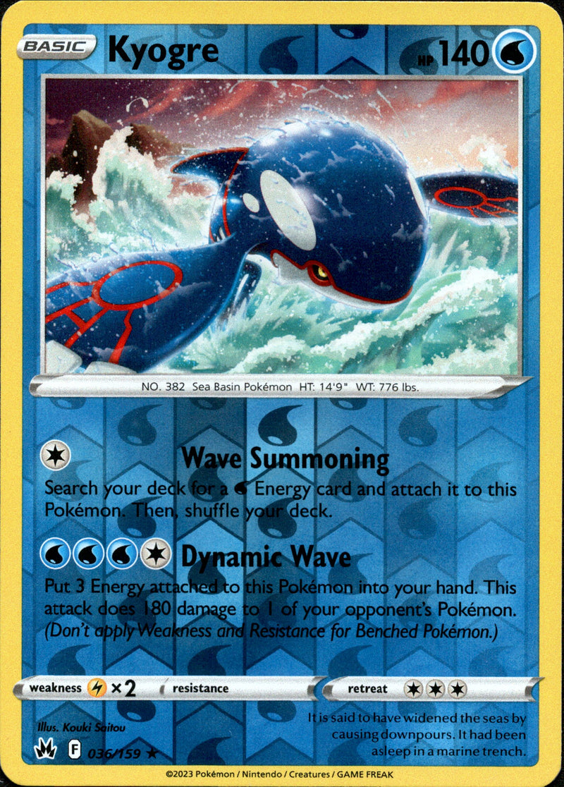 036/159 Kyogre Rare Reverse Holo Crown Zenith