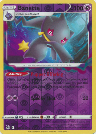 073/196 Banette Rare Reverse Holo Lost Origin