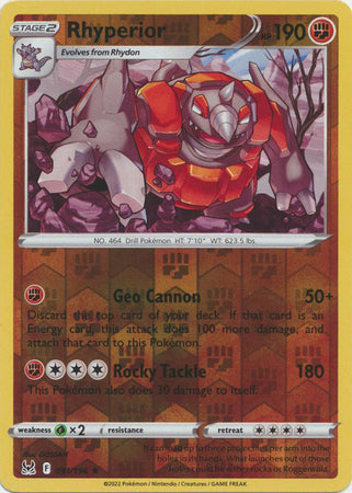 091/196 Rhyperior Rare Reverse Holo Lost Origin