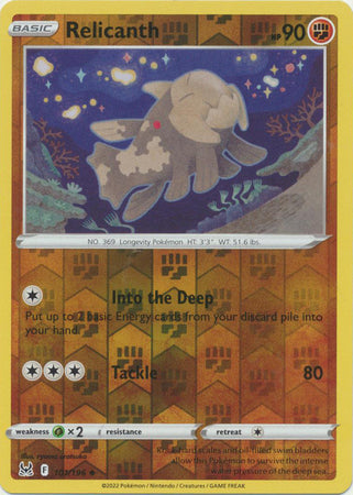 101/196 Relicanth Uncommon Reverse Holo Lost Origin