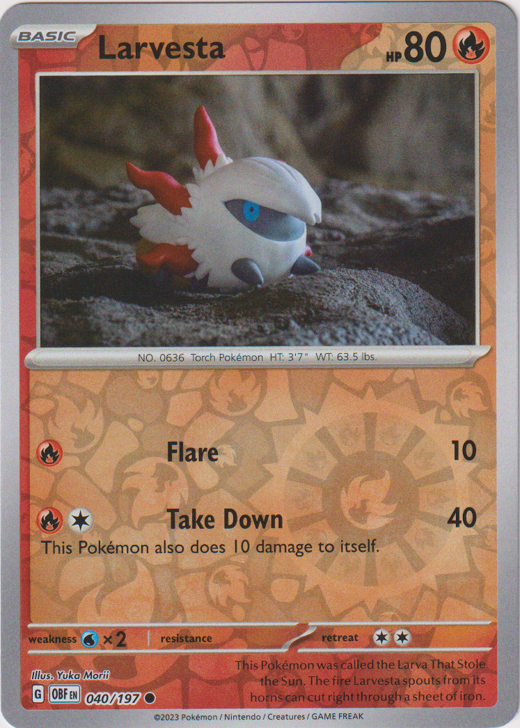 040/197 Larvesta Common Reverse Holo Obsidian Flames