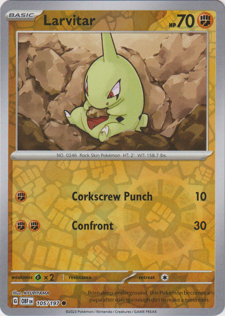 105/197 Larvitar Common Reverse Holo Obsidian Flames