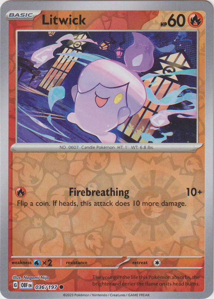 036/197 Litwick Common Reverse Holo Obsidian Flames