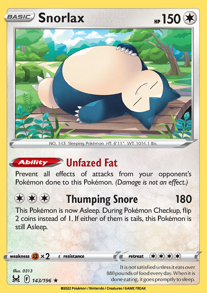 143/196 Snorlax Holo Rare Lost Origin